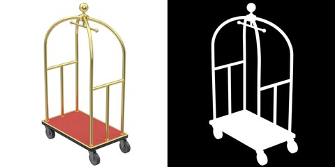 3D rendering illustration of a hotel luggage trolley cart