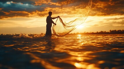A fisherman casting a net, symbolizing discipleship