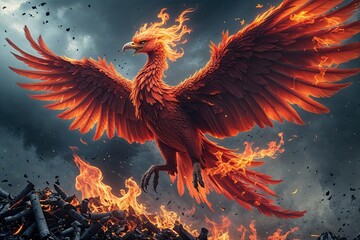 Phoenix of Fire and Rebirth Rising from the Ashes