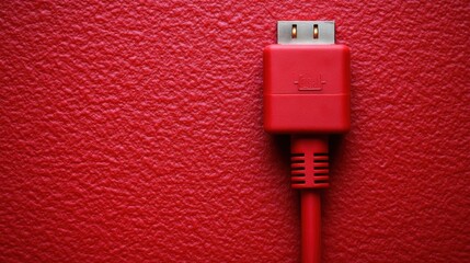 Close-Up of a Red USB Cable Against a Dark Red Textured Background Highlighting Possible Short Circuits and Burnt Connections for Tech Imagery