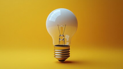 A clear light bulb illuminated against a vibrant yellow background, symbolizing ideas and creativity