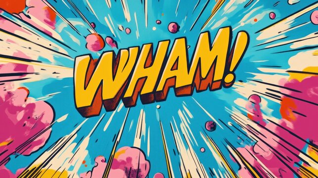 Comic book explosion; WHAM! impact; vibrant background; graphic design element
