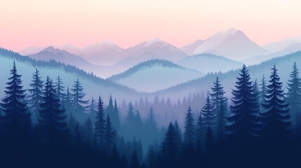 Obraz premium Serene Mountainscape with Misty Forest at Dawn