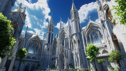 Obraz premium A grand cathedral with towering spires against a blue sky
