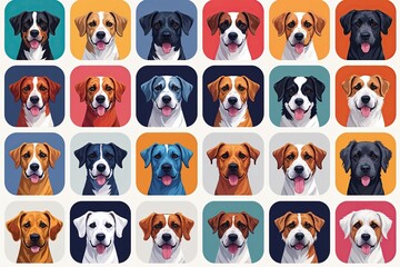 Vibrant and Creative Dog Avatar Icon Collection Showcasing Unique Breed Artwork