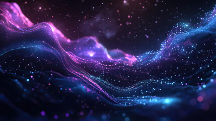 Obraz premium Abstract Cosmic Landscape of Glowing Particles and Nebulae