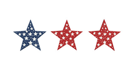 Three american flag-like stars celebrating independence day on transparent background