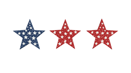 Three american flag-like stars celebrating independence day on transparent background