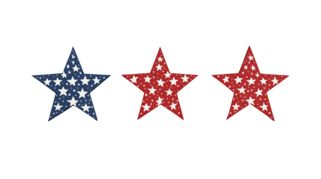Three american flag-like stars celebrating independence day on transparent background