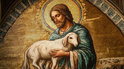A mosaic of the Good Shepherd in a church