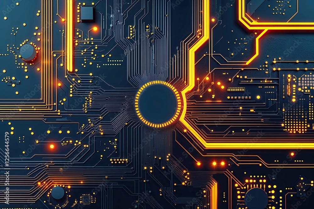 Poster advanced circuit background design featuring abstract textures and quantum technology elements