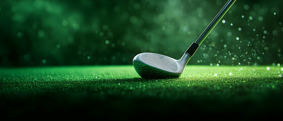 A close-up of a golf club on vibrant green turf, capturing the essence of precision and focus in sports.