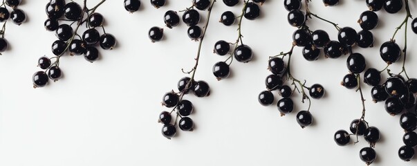 Fresh blackcurrants on white background displaying natural simplicity and elegance