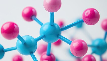 Molecular Structure A Close-Up View of Interconnected Pink and Blue Atoms, Illustrating Chemical Bonding and Molecular Interactions