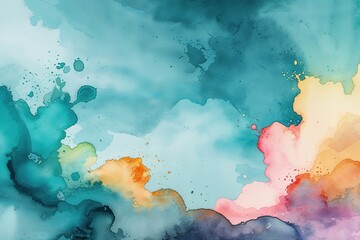 Obraz premium Vibrant Watercolor Palette with Soft Aquamarine Skies and Timeless Textured Design