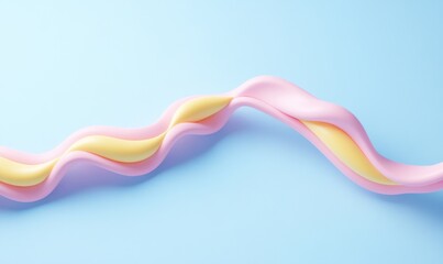 Abstract pastel pink and yellow wavy shapes on blue background.