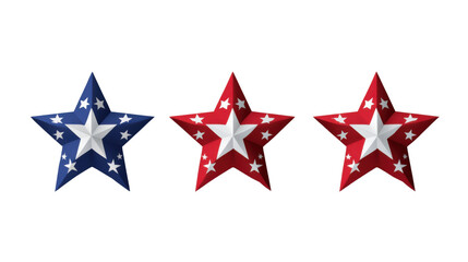Red, white and blue patriotic stars celebrating independence day on transparent background