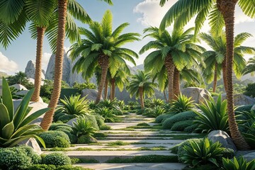 Fototapeta premium Vibrant Palm Leaf Greenery Collection Stunning Outdoor Render Destinations