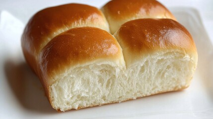 Freshly Baked Soft Dinner Rolls on White Plate Close Up View