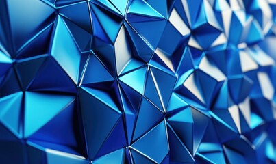 Abstract blue metallic triangular geometric background.