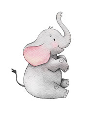 Cute baby elephant sitting happily, showcasing joyful expression and playful demeanor