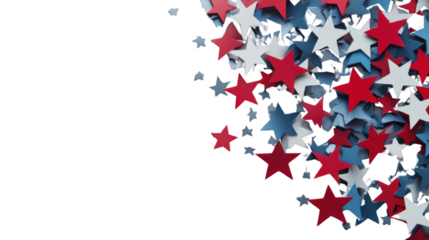 Red white and blue falling stars on transparent background