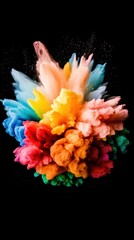 Vibrant explosion of colorful powder creating artistic patterns, showcasing creativity, beauty, and energy, artistic expression concept