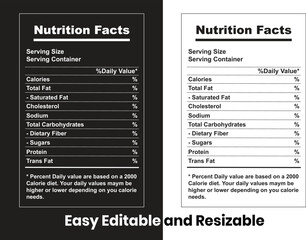 Supplement facts and vitamin facts template, nutrition facts template illustration