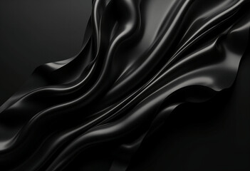 Obraz premium Abstract image of flowing black fabric with smooth, elegant waves. Dark, moody aesthetic with a luxurious, shiny surface. 3D rendered seamless pattern.