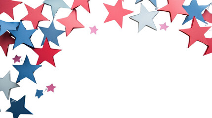 Colorful paper stars frame on transparent background for american holidays