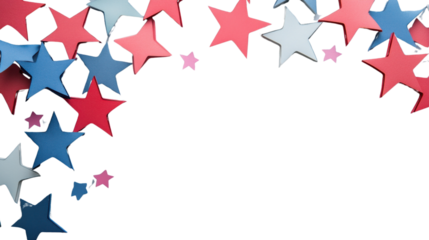 Colorful paper stars frame on transparent background for american holidays