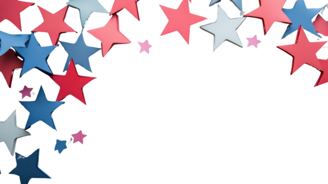 Colorful paper stars frame on transparent background for american holidays