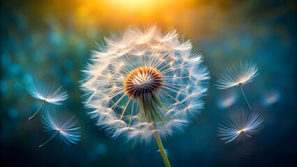 Fototapeta premium Dandelion Seedhead with Dispersing Seeds