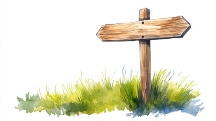 Wooden signpost in grass with rustic design, perfect for nature scenes