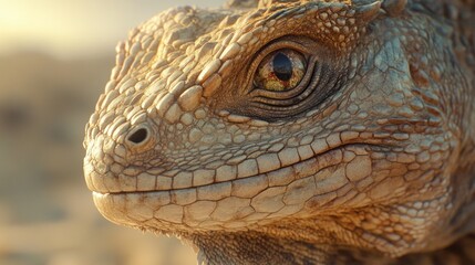 Fototapeta premium Desert iguana portrait, sunlit, close-up, wildlife background, nature documentary