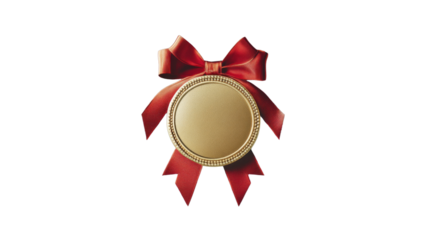 Golden medal with red ribbon on transparent background representing achievement and success
