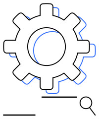 Gear with magnifying glass and straight lines evokes themes of search, optimization, functionality, and system analysis. Ideal for technology, innovation, research, development, education problem