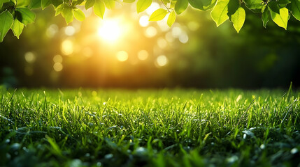 Obraz premium Abstract summer grass background with sunlight, natural macro photography