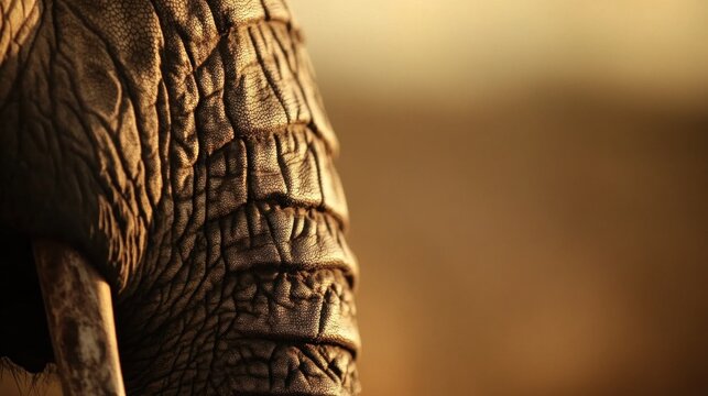 Elephant skin texture, close-up, African savanna sunset