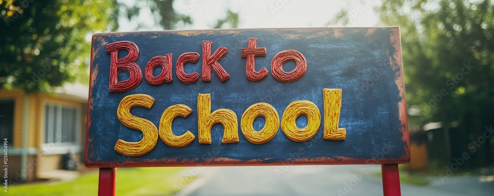 Poster back to school sign announcing the new academic year for students returning to class