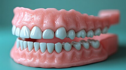 Obraz premium Realistic 3D Model of Dental Implants with a Focus on Teeth Components in Soft Pink and White Colors, Ideal for Educational and Medical Purposes