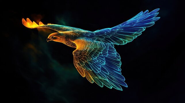 Fiery Falcon Soaring Night Sky, Abstract Art - Powered by Adobe