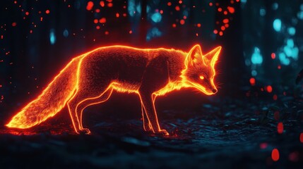 Fototapeta premium Fiery fox in enchanted forest; mystical digital art