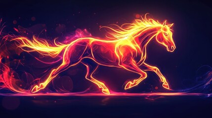 Fiery horse gallops, dark background, energy, fantasy art
