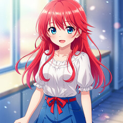 Cute Red Anime Girl