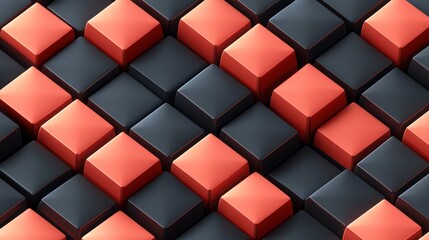 Abstract geometric pattern of red and black cubes.