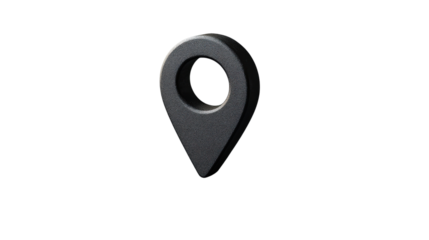 Black location pin icon floating on transparent background