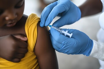 Child receiving vaccination close-up of pediatric healthcare in action with gloved hands administering injection