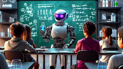 AI robot teaches exciting science to curious children in class