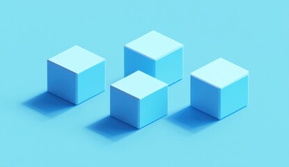 Obraz premium Four light blue cubes on a light blue background.